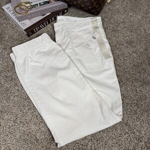 Anthropologie Cloth & Stone White Trimmed Cargo Joggers 14 Tall NWT $118